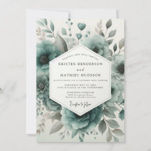 Convites Casamento Floral em Verde-azulado na Floresta