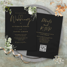 Casamento Floral em Verde com Código QR Preto e Do
