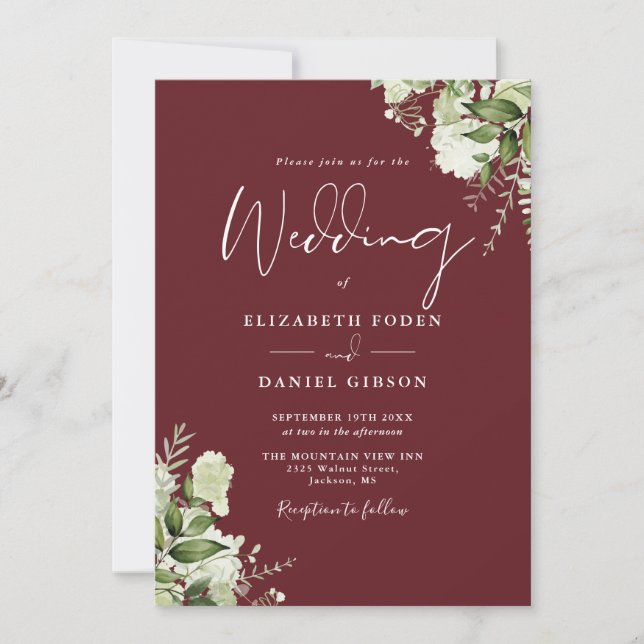Convites Casamento Floral em Verde com Rosa Madeira QR Code (Frente)