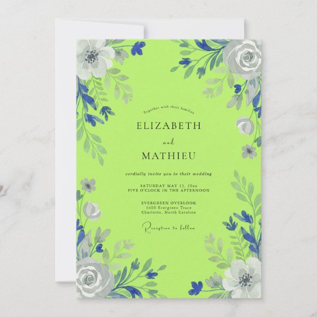 Convites Casamento Floral em Verde Lima (Frente)