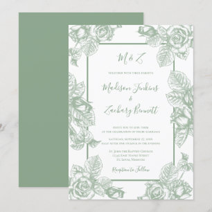 Convites Casamento Floral em Verde Salvia