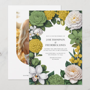 Convites Casamento Floral em Verde Salvia, Branco e Dourado