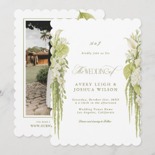 Convites Casamento Floral em Verde Sálvia e Branco com Reco