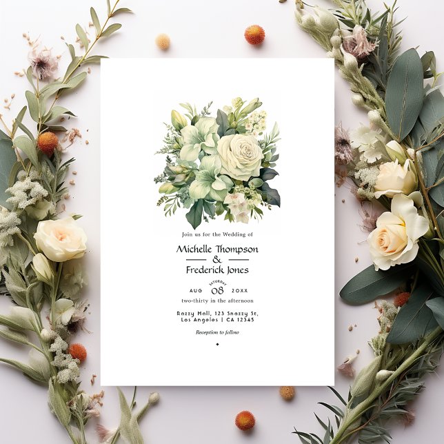 Convites Casamento Floral em Verde Salvia e Marfim (Criador carregado)