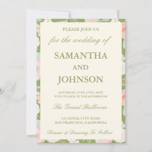 Convites Casamento Floral em Verde Salvia e Marfim Antigo
