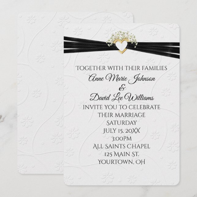 Convites Casamento Floral Embutido Branco com Coração (Frente/Verso)