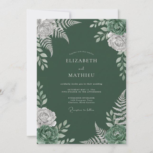 Convites Casamento Floral Emerald Flourish (Frente)
