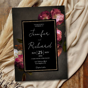Convites Casamento Floral Empoeirado Sombrio Holandês Antig