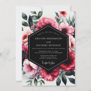 Convites Casamento Floral Encantador Magenta