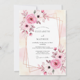 Convites Casamento Floral Enfeitiçante Rosa Bege
