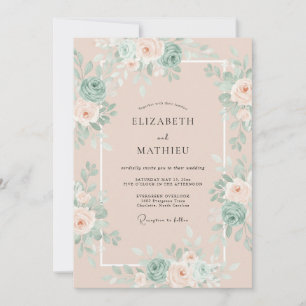Convites Casamento Floral Enfeitiçante Rosa Bege