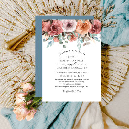 Convites Casamento Floral Ereal Azul Elegante