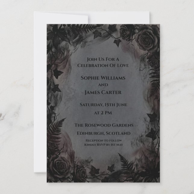 Convites Casamento Floral Escuro (Frente)