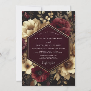 Convites Casamento Floral Escuro Borgonha