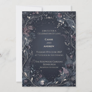 Convites Casamento Floral Escuro Celestial Lua