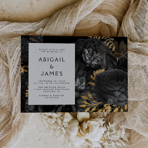 Convites Casamento Floral Escuro Elegante Mal-humorado Pret