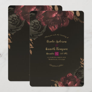 Convites Casamento Floral Escuro Marrom Malhumorado com Fol