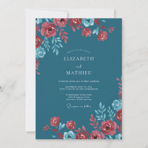 Convites Casamento Floral Esmeralda Carmesim
