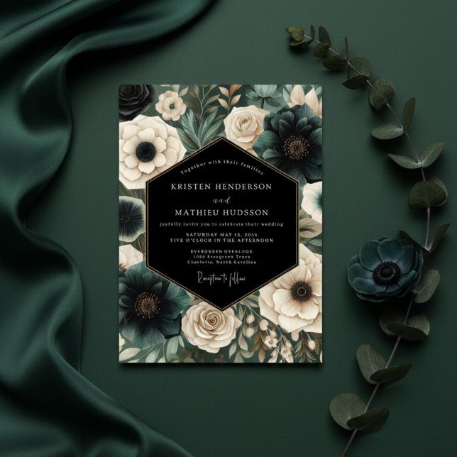 Convites Casamento Floral Esmeralda Mal-humorado (Criador carregado)