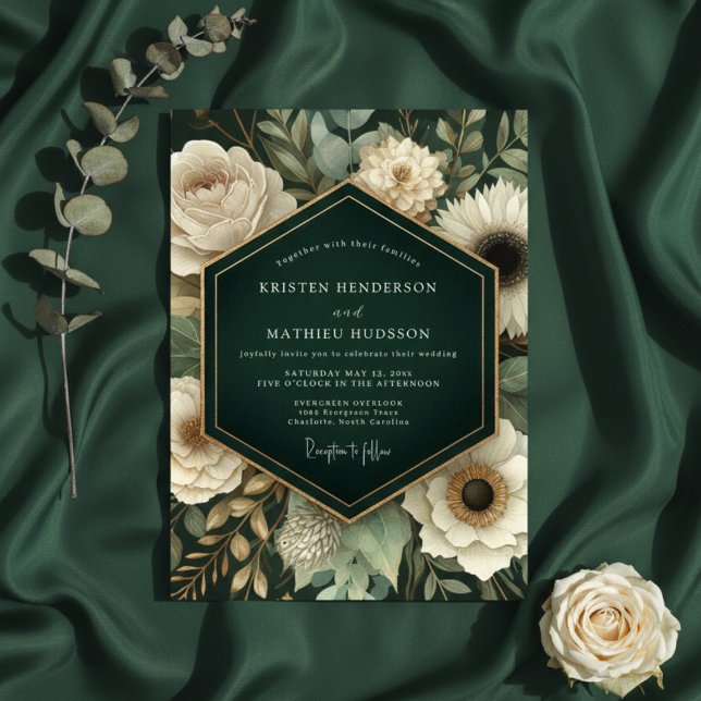 Convites Casamento Floral Esmeralda no Bosque (Criador carregado)