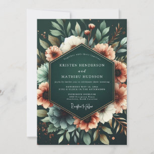 Convites Casamento Floral Esmeralda Profunda Opulenta