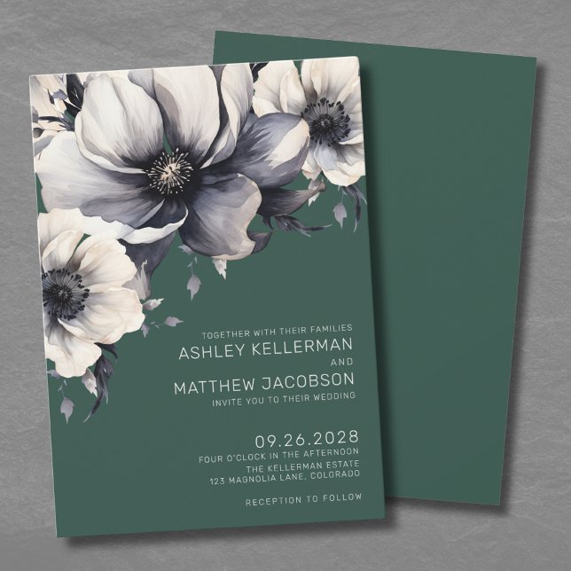 Convites Casamento Floral Esmeralda Verde (Elegant Emerald Green Floral Wedding Invitation)
