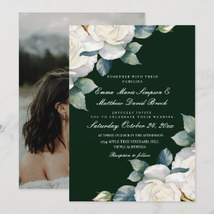 Convites Casamento Floral Esmeralda Verde e Rosa Branca