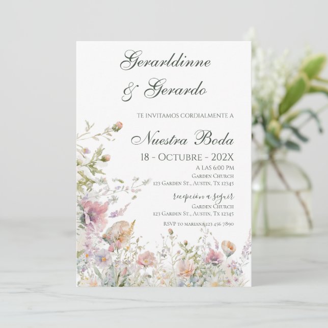 Convites Casamento Floral Espanhol (Em pé/Frente)
