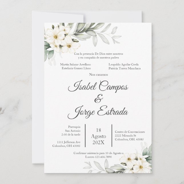 Convites Casamento Floral espanhol (Frente)