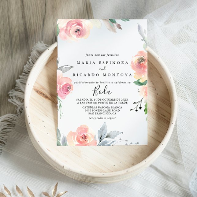 Convites Casamento Floral Espanhol de Blush Rosa Elegante (Criador carregado)