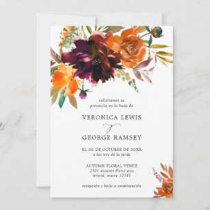 Convites Casamento Floral Espanhol de Laranja Queimado