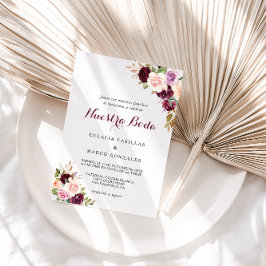 Convites Casamento Floral Espanhol Verde Blush Burgundy