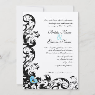 Convites Casamento Floral Espiral de Papoula Azul Aqua