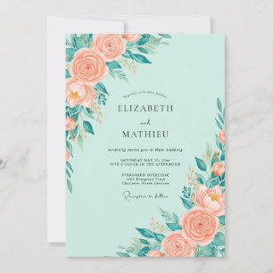 Convites Casamento Floral Esplêndido em Verde Hortelã