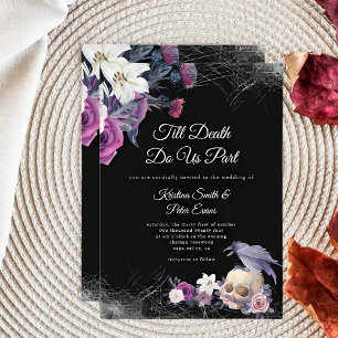 Convites Casamento Floral Esqueleto Gótico Roxo Preto Elega