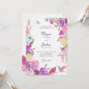 Convites Casamento floral estético roxo aquarela