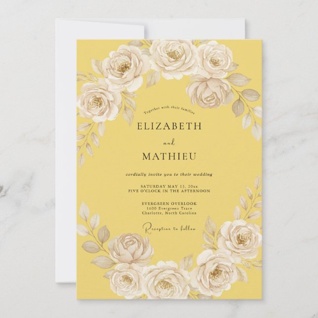 Convites Casamento Floral Etéreo Amarelo Pálido (Frente)