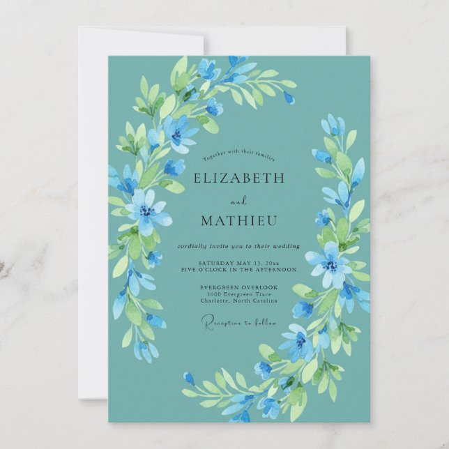 Convites Casamento Floral Etéreo Aqua (Frente)