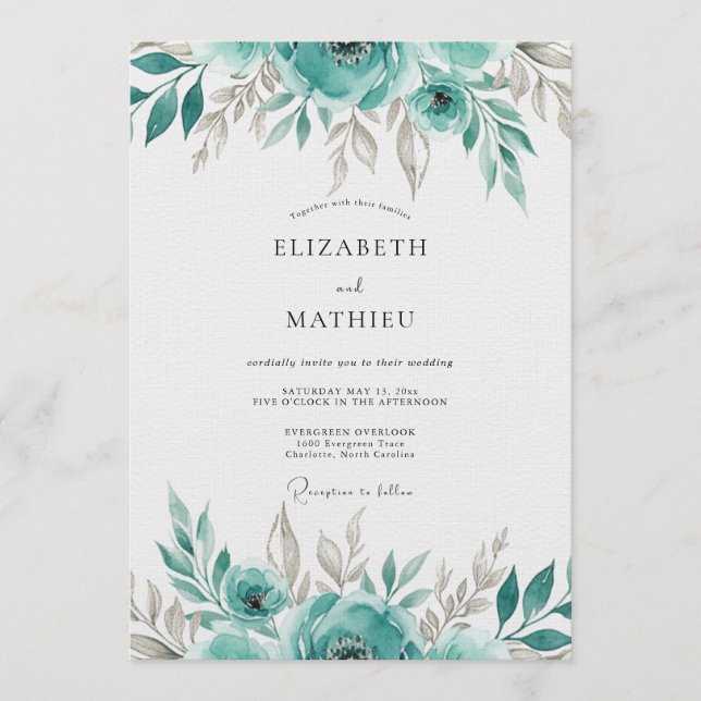 Convites Casamento Floral Etéreo Azul (Frente)