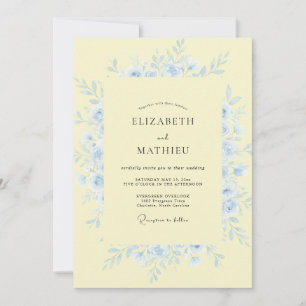 Convites Casamento Floral Etéreo Azul Amarelo Pálido
