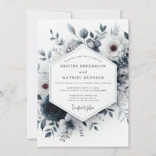 Convites Casamento Floral Etéreo Azul Ardósia