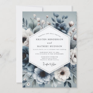 Convites Casamento Floral Etéreo Azul Ardósia
