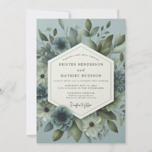 Convites Casamento Floral Etéreo Azul Ardósia