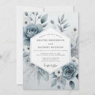 Convites Casamento Floral Etéreo Azul Ardósia
