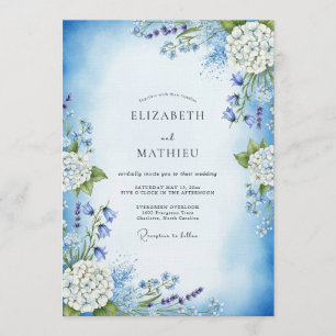 Convites Casamento Floral Etéreo Azul Céu
