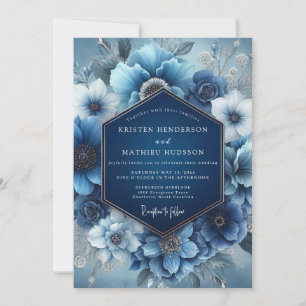 Convites Casamento Floral Etéreo Azul Desbotado