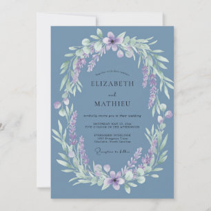Convites Casamento Floral Etéreo Azul Desbotado