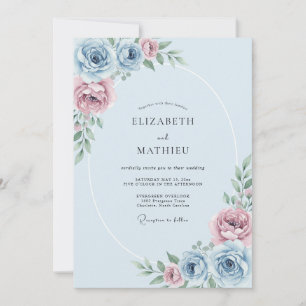 Convites Casamento Floral Etéreo Azul Pó