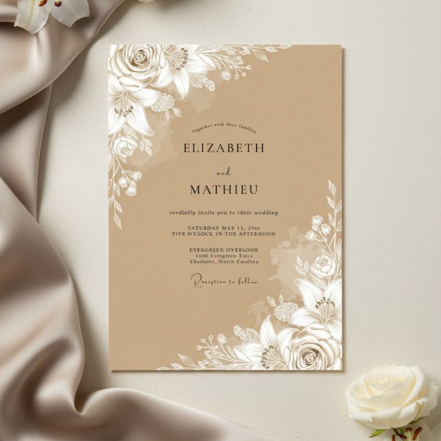 Convites Casamento Floral Etéreo Bege (Criador carregado)