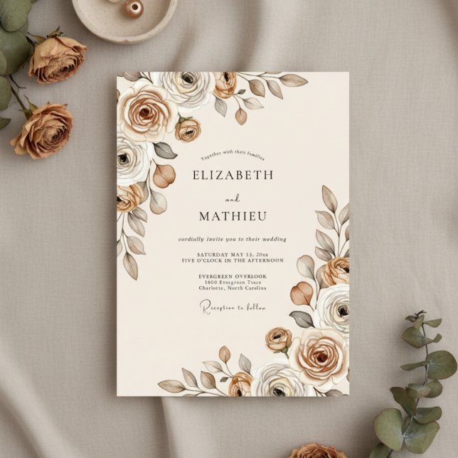 Convites Casamento Floral Etéreo Bege (Criador carregado)